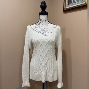 C Wonder Cream Cable Knit Sweater Womens Large Cozy Cottagecore Knit